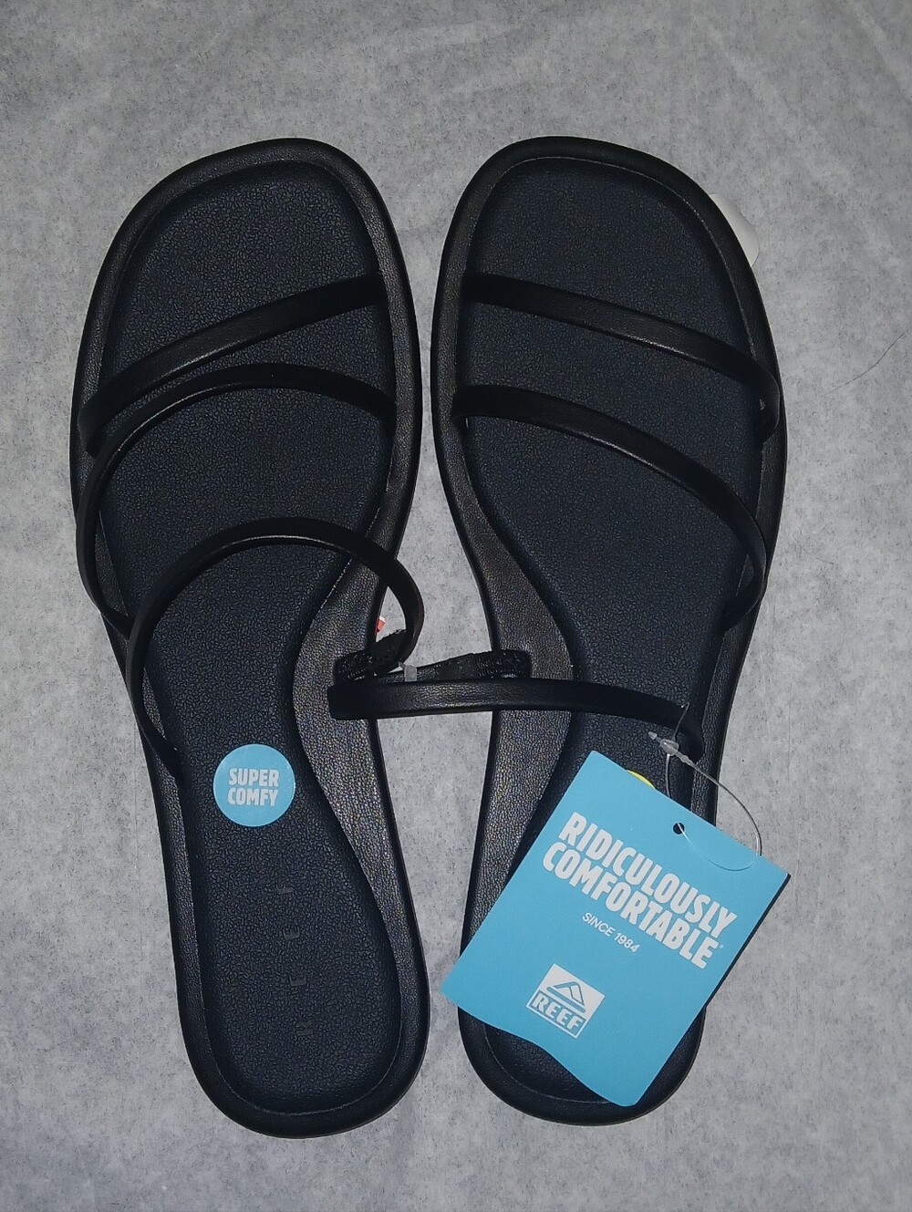 REEF Cushioned Willow Ava Mimimalist Strappy Sandals, Black